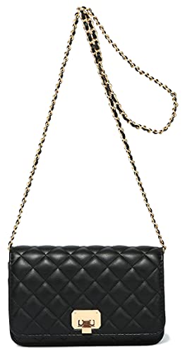 Damen Schultertasche gesteppt Crossbody börse Designer Gitter Leder Kette Tasche, Schwarz (schwarz), Small von Time Pawnshop