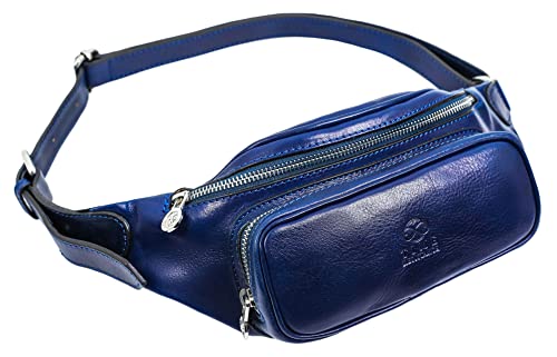 Bauchtasche Leder - Damen und Herren Bauchtasche - Zeitlose Gürteltasche - 100% Leder - Italienische Handwerkstradition - Blau - Time Resistance von Time Resistance