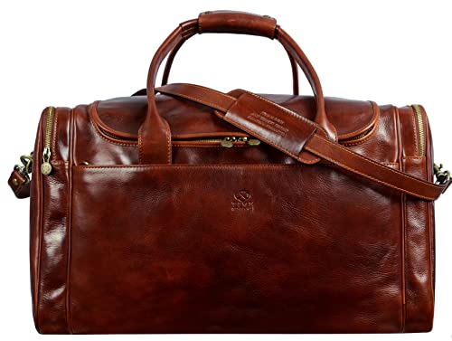 Weekender Herren und Damen - Reisetasche Leder - Made in Italy - Hochwertige Reisetaschen - Edel & Elegant - Time Resistance (Braun) von Time Resistance