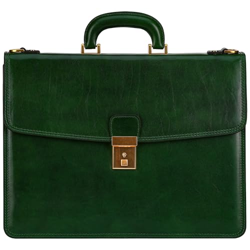 Time Resistance Aktentasche aus Leder mit Schultergurt – handgefertigt in Italien – Arbeitstasche – Businesstasche – stylische Umhängetasche – Grün von Time Resistance