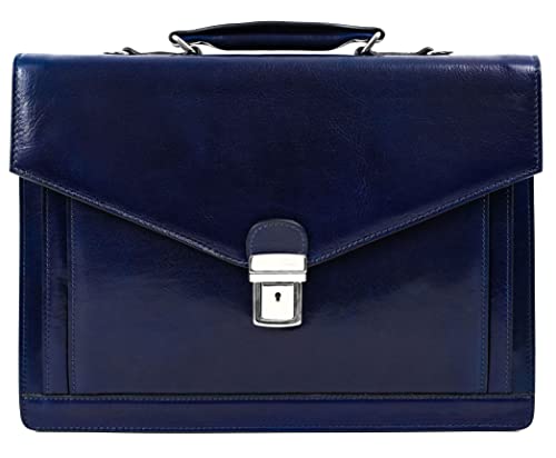 Time Resistance Aktentasche für Herren, 100% Leder – handgefertigt in Italien – Arbeitstasche – Laptoptasche – Businesstasche – stylische Umhängetasche (Blau) von Time Resistance