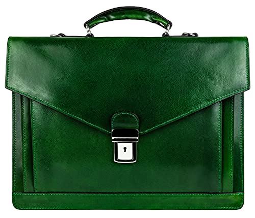 Time Resistance Aktentasche für Herren, 100% Leder – handgefertigt in Italien – Arbeitstasche – Laptoptasche – Businesstasche – stylische Umhängetasche (Grün) von Time Resistance