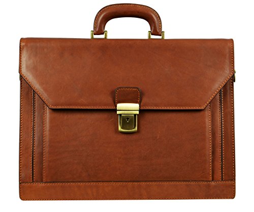 Time Resistance Aktentasche für Herren - Aus 100% Leder - Handgefertigt in Italien - Arbeitstasche - Businesstasche – Cognac-braune Umhängetasche von Time Resistance