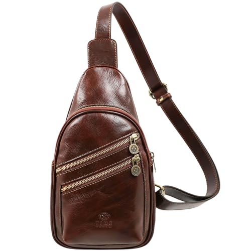 Time Resistance Brusttasche Leder Herren - Stylische Umhängetasche - Sling Bag Rücken & Brust - 100% Leder - Italienische Handwerkstradition von Time Resistance