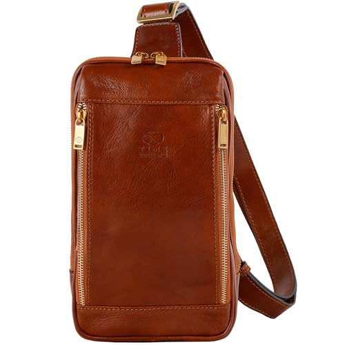 Time Resistance Brusttasche Leder Herren - Stylische Umhängetasche - Rücken & Brust - 100% Leder - Italienische Handwerkstradition von Time Resistance