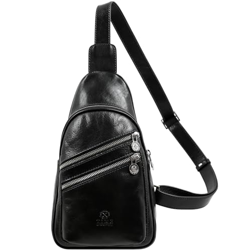 Time Resistance Brusttasche Leder Herren - Stylische Umhängetasche - Sling Bag Rücken & Brust - 100% Leder - Italienische Handwerkstradition von Time Resistance