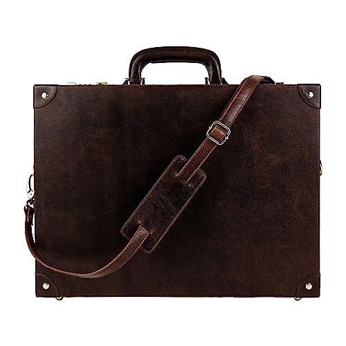 Time Resistance Leder Aktenkoffer für Herren und Damen – Aktentasche aus Italienischem Vollnarbenleder – Harte Business Attache Tasche mit Schloss – Laptoptasche aus Leder bis 15" – Premium Bürotasche von Time Resistance