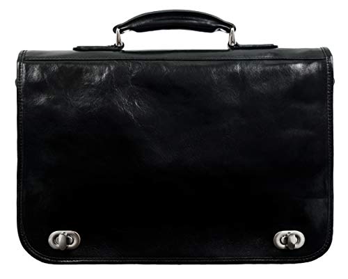 Time Resistance Leder Aktentasche Handgefertigte Umhängetasche Laptop Tasche für bis zu 15 Zoll Laptop Dokumententasche A4 in Schwarz von Time Resistance