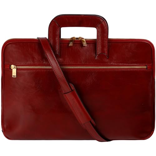 Time Resistance Schlanke Aktentasche aus Leder – Handgefertigte Italienische Computertasche aus Leder – Laptoptasche (Rot) von Time Resistance