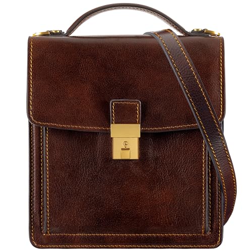 Time Resistance Leder Aktentasche - Leder Tasche Handgefertigt in Italien - Arbeitstasche mit Schultergurt - Kleine Businesstasche - Umhängetasche von Time Resistance