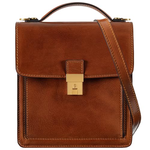 Time Resistance Leder Aktentasche - Leder Tasche Handgefertigt in Italien - Arbeitstasche mit Schultergurt - Kleine Businesstasche - Umhängetasche von Time Resistance