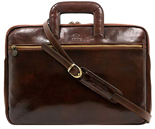 Time Resistance Schlanke Aktentasche aus Leder – Handgefertigte Italienische Computertasche aus Leder – Laptoptasche (Braun) von Time Resistance