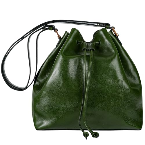 Time Resistance Leder Beuteltasche – Handtasche aus Vollnarbenleder für Damen – Italienische handgefertigte Schultertasche (Grün) von Time Resistance