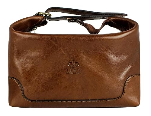 Time Resistance Leder Kulturtasche Dopp Bag für Damen und Herren Echtleder Kosmetiktasche, Cognac von Time Resistance