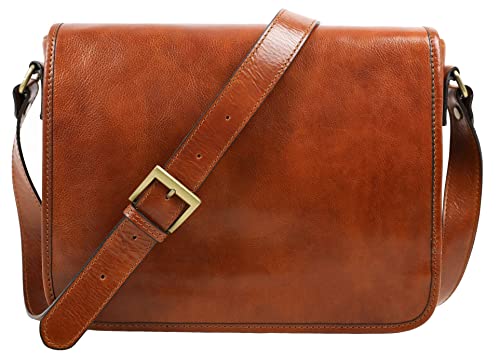 Time Resistance Leder Umhängetasche Herren - Messenger Bags - Arbeitstasche Herren - Elegante Aktentasche - Ledertasche - Herren Tasche (Cognac) von Time Resistance