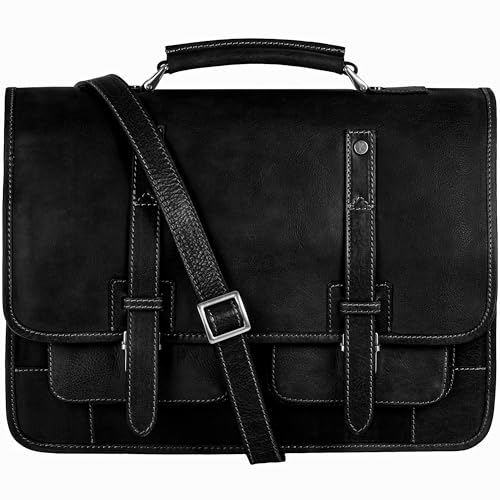 Time Resistance Lederaktentasche – Italienische handgefertigte Leder-Laptoptasche – Aktentasche mit Rucksackfunktion (Schwarz) von Time Resistance