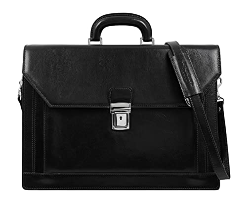 Time Resistance Aktentasche für Herren - Aus 100% Leder - Handgefertigt in Italien - Arbeitstasche - Businesstasche – Schwarze Umhängetasche von Time Resistance