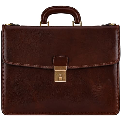 Time Resistance Leder Aktentasche - Leder Tasche Handgefertigt in Italien - Arbeitstasche mit Schultergurt - Businesstasche - Umhängetasche von Time Resistance