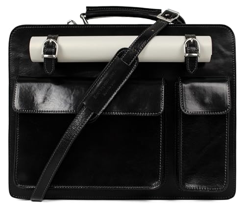 Time Resistance Schwarz Leder Arbeitstasche – Handgemacht Ledertasche 15 Zoll Laptoptasche Bürotasche Notebooktasche Businesstasche Aktentasche Umhängetasch von Time Resistance