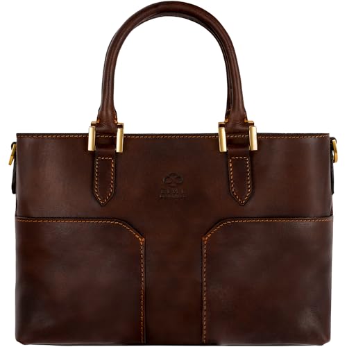 Time Resistance Vollnarbenleder Geldbörse für Frauen - Lederhandtasche - Top Handle Bag - Tote Bag, Dunkelbraun von Time Resistance