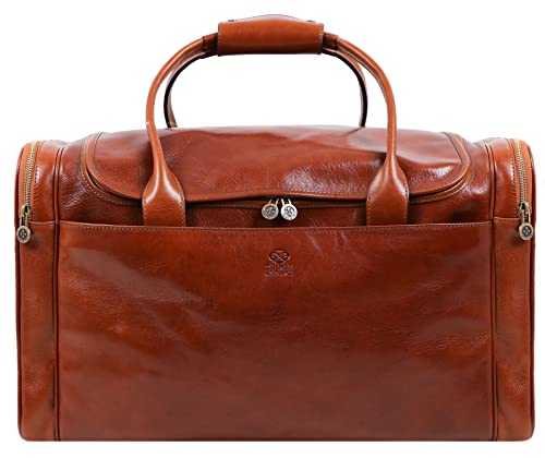 Weekender Herren und Damen - Reisetasche Leder - Made in Italy - Hochwertige Reisetaschen - Edel & Elegant - Time Resistance (Cognac) von Time Resistance