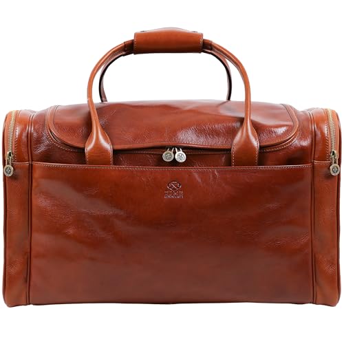 Weekender Herren und Damen - Reisetasche Leder - Made in Italy - Hochwertige Reisetaschen - Edel & Elegant - Time Resistance (Cognac) von Time Resistance