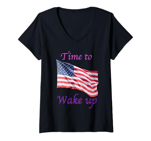 Damen Wach auf, Amerika T-Shirt mit V-Ausschnitt Damen Wach auf, Amerika T-Shirt mit V-Ausschnitt von Time to wake up-rise for freedom