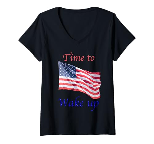 Damen Zeit zum Aufwachen T-Shirt mit V-Ausschnitt Damen Zeit zum Aufwachen T-Shirt mit V-Ausschnitt von Time to wake up-rise for freedom