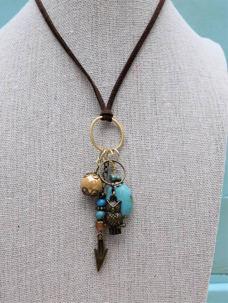 Boho Eule Und Pfeil Halskette in Türkis Bernstein von TimeMachineJewelry