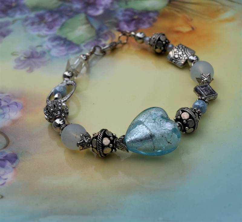 Herz Aus Eis - Blaues Armband Murano Glas Herz Aus Eis - Blaues Armband Murano Glas von TimeMachineJewelry