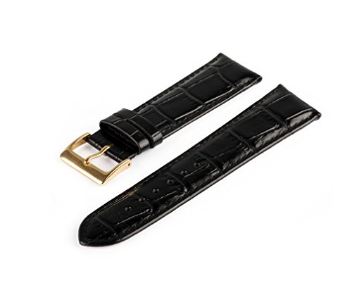 Uhrenarmband Schwarz 18 mm Uhrband Uhrenbänder Uhren Band Gold Schließe Krokoprägung von TimeStore24.org