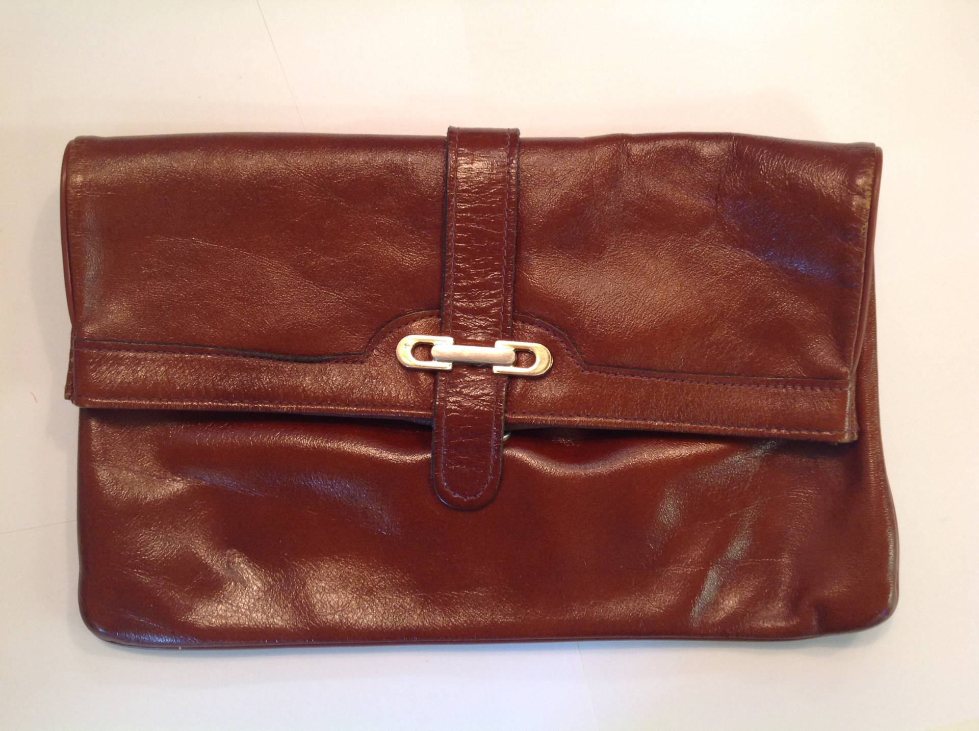 Jahrgang 1980 Braun Vinyl Gold Snap Deep Clutch Geldbörse von TimeWarpLLC