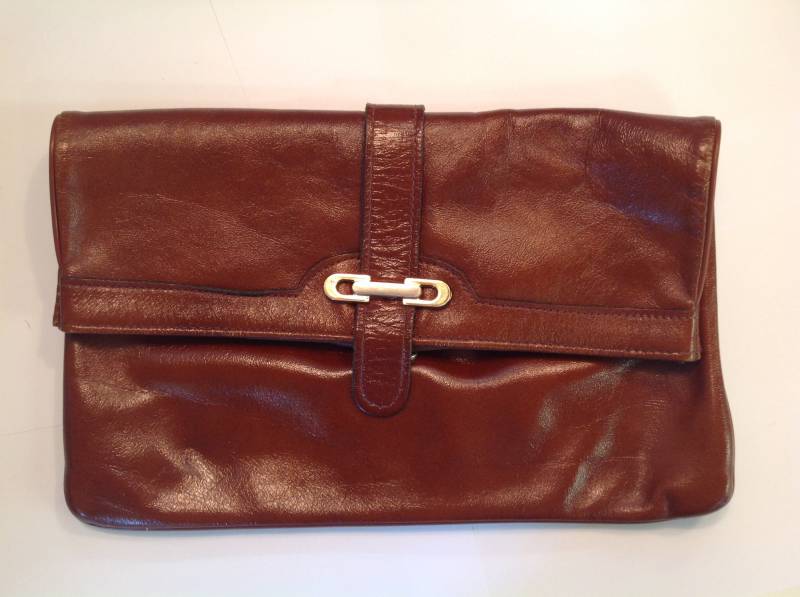 Jahrgang 1980 Braun Vinyl Gold Snap Deep Clutch Geldbörse von TimeWarpLLC