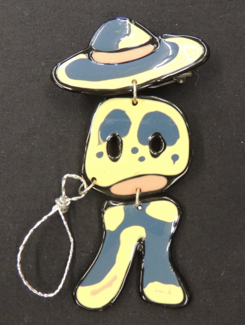 Jahrgang Vollkunststoff Bunten Fett Beweglich Animiert Westlichen Cowboy Person Brosche von TimeWarpLLC