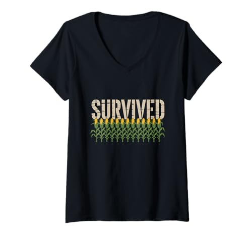 Damen Hat Cornfield Adventure Farmers Humor überlebt T-Shirt mit V-Ausschnitt von Timeless Fall Designs