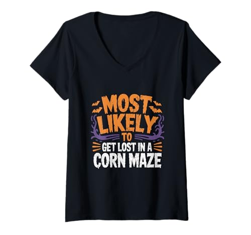 Damen Lustiger Halloween-Mais-Labyrinth-Liebhaber Humor T-Shirt mit V-Ausschnitt von Timeless Fall Designs