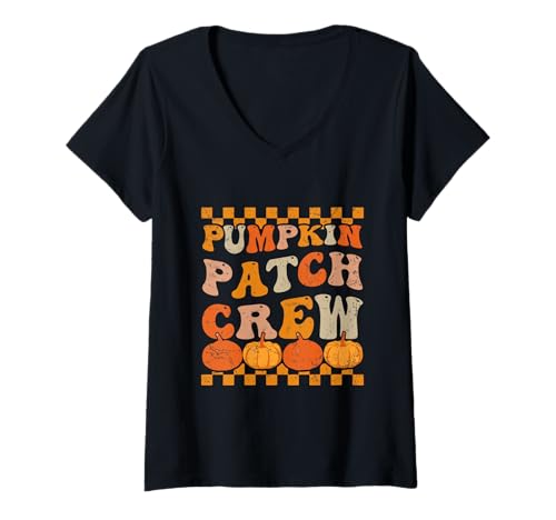 Damen Pumpkin Patch Crew Herbst Vibes Herbstliebhaber T-Shirt mit V-Ausschnitt von Timeless Fall Designs