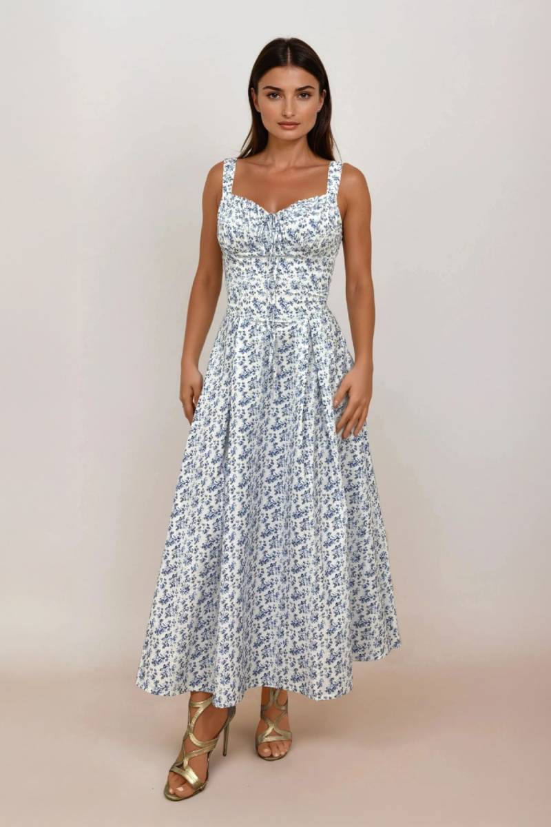 Saira Floral Kleid in Weiß und Blau von Timeless