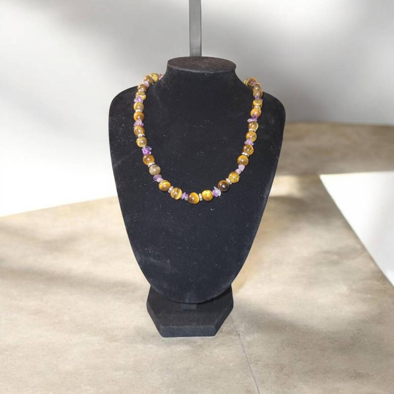 Einzigartige Mischfarbige Perlen-Halskette Mit Amethys-Inspirierten Steinen | Erdige Look Kette Besonderer Handgemachter Naturschmuck von TimelessJewelerys
