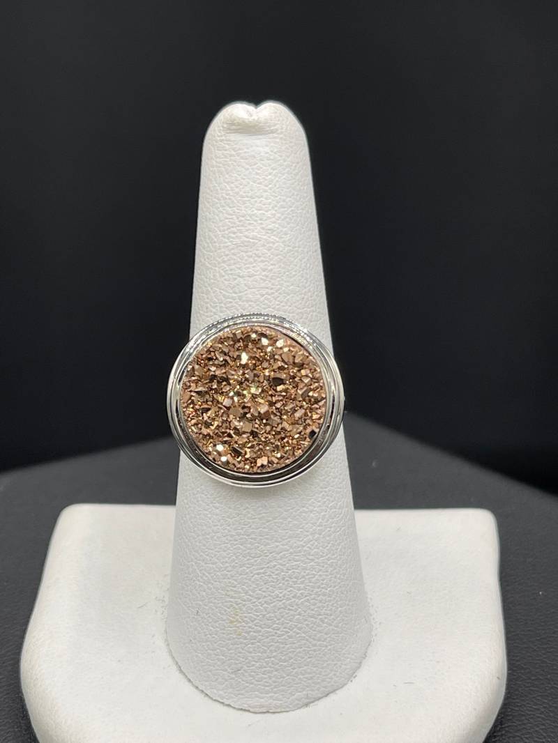 Gold Druzy Quarz Bezel Set Sterling Silber Ring | Größe 7 von TimelessJewells
