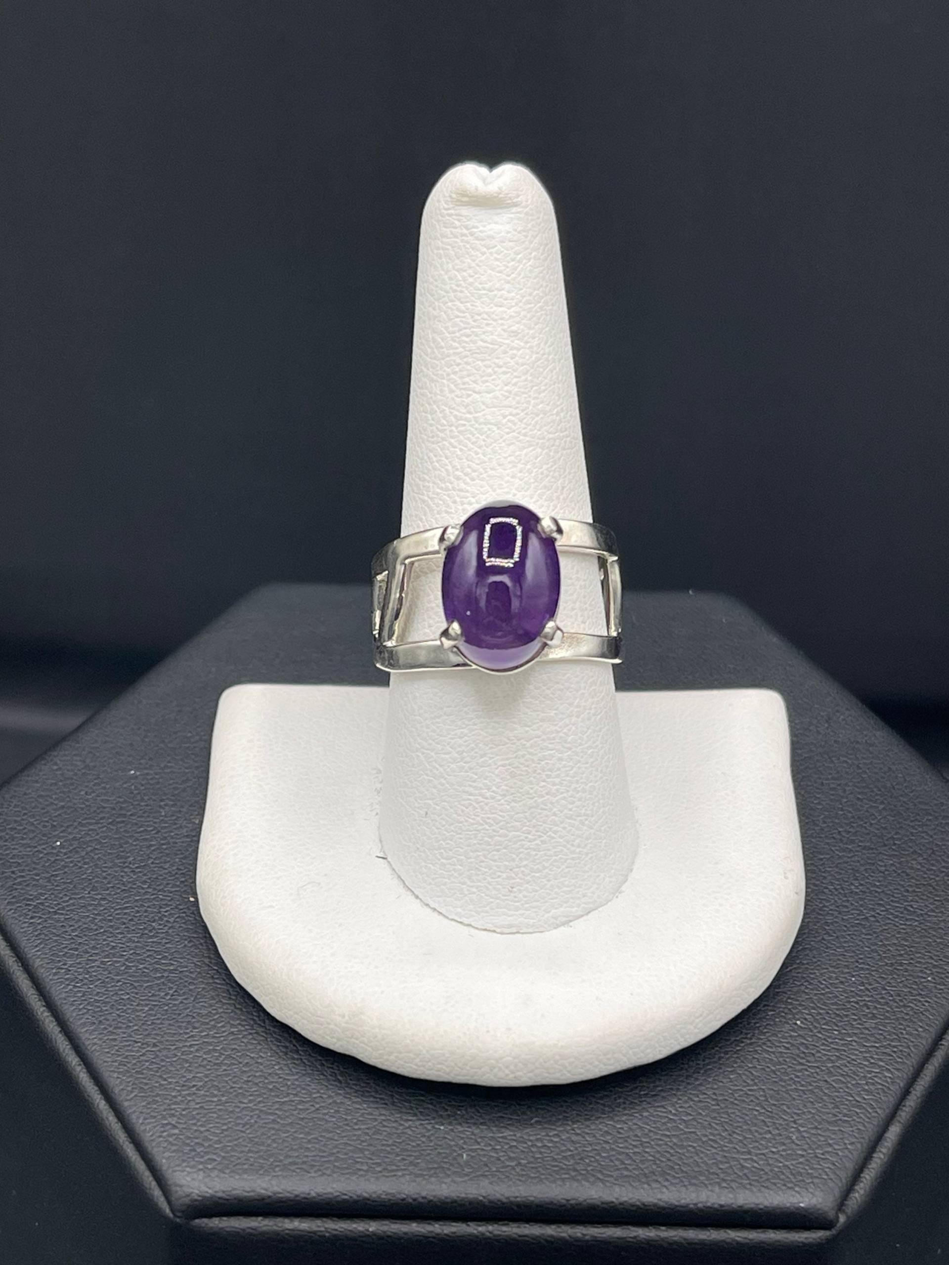 Natürliche Amethyst Cabochon Sterling Silber Einstellbar Ring Natürliche Amethyst Cabochon Sterling Silber Einstellbar Ring von TimelessJewells