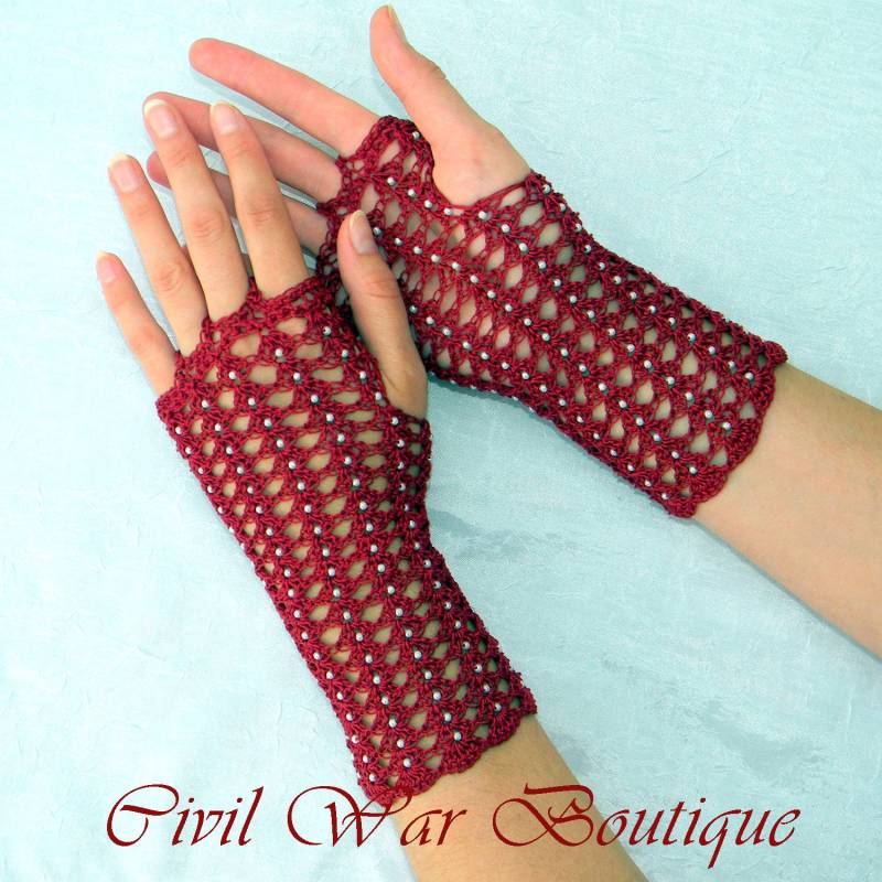1800 Bürgerkrieg Victorian Burgund Handgefertigte Handschuhe Perlen 100% Baumwolle Neu 1800 Bürgerkrieg Victorian Burgund Handgefertigte Handschuhe Perlen 100% Baumwolle Neu von TimelessTreasuresB