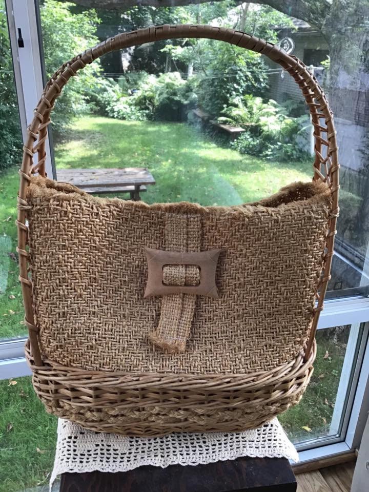 Jahrgang 1960S 1970S Handtasche Großer Korb Geldbörse Stroh Wicker Jute Leichte Natürliche Braun Druckknöpfen Geschlossen von TimelessTreasuresVCB