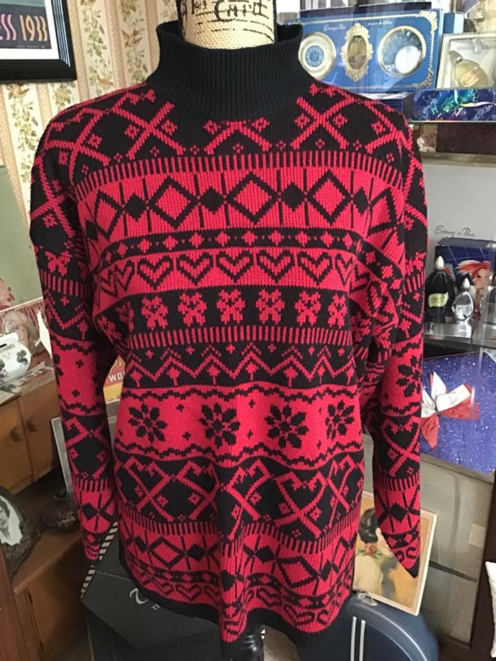 Vintage 1980Er Pullover Stefano International Rot Und Schwarz Farben Über Größe Plus Aus Acryl von TimelessTreasuresVCB