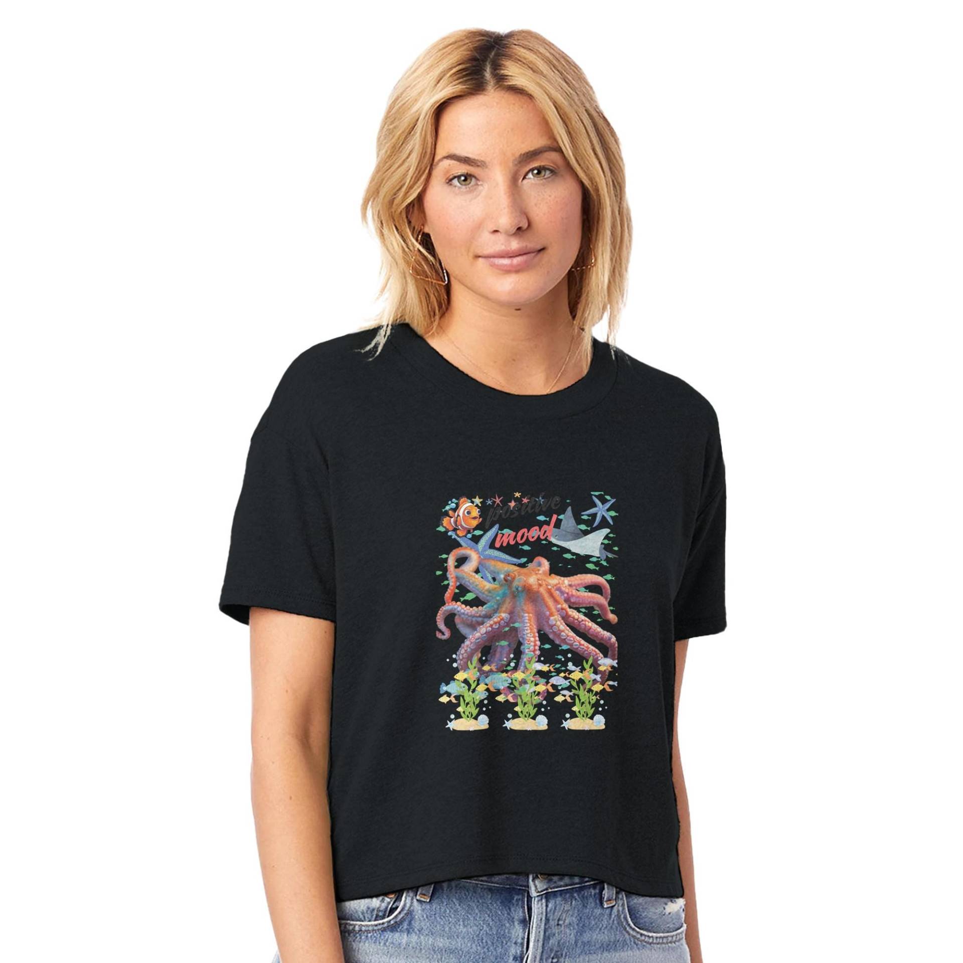 Octopus Graphic Cropped T-Shirt Kuscheliger Damen Rundhalsausschnitt von TimelessTrendshopArt