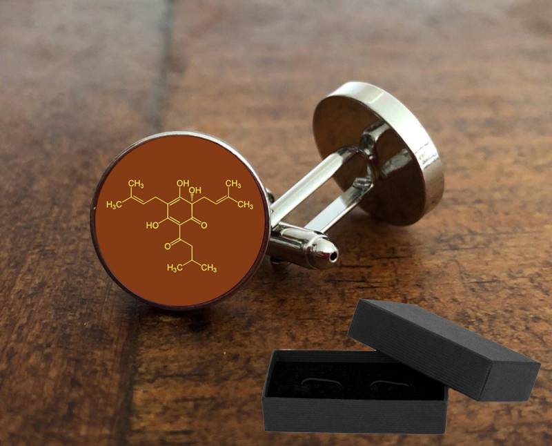 Bier Atom Molecule Manschettenknöpfe - Rhodium Platte 16 Mm Glaslinse Geschenk -Brey Hop Ale Hochzeit Geburtstag Vatertag Graduierung Weihnachten von Timescript
