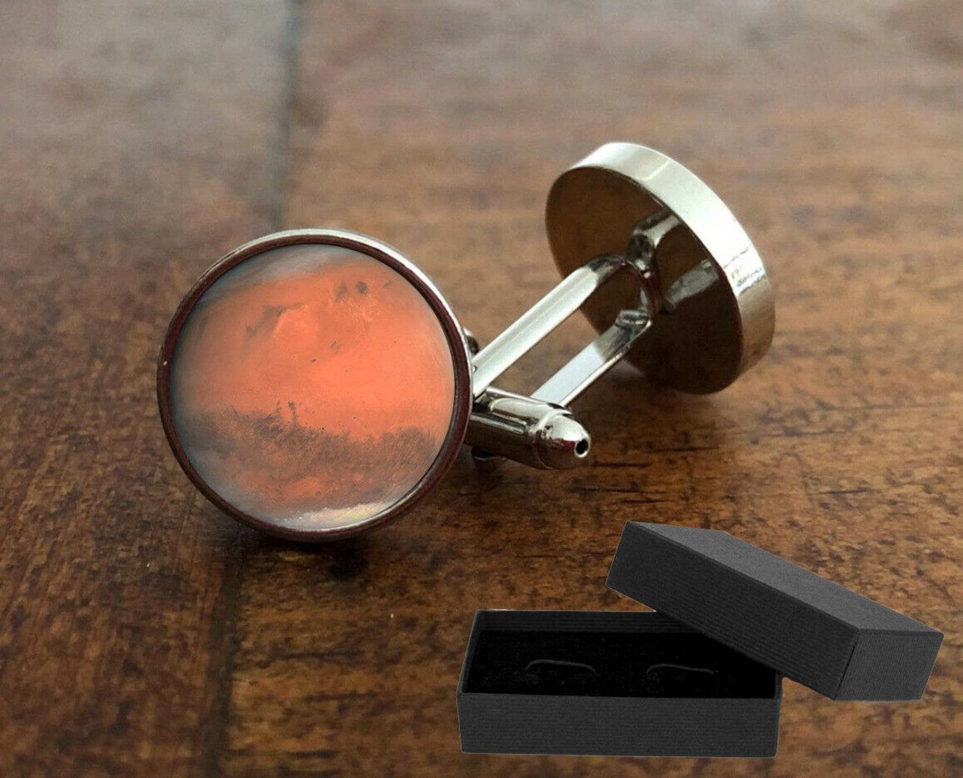 Planet Mars Manschettenknöpfe - 16 Mm Glasfrontlinse Rhodium Platte Geschenk Planet Mars Manschettenknöpfe - 16 Mm Glasfrontlinse Rhodium Platte Geschenk von Timescript