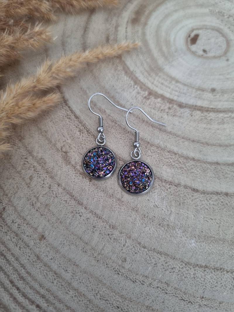 Hängeohrringe "Eiskristalle" Mit Versch. Steinchen in 12mm - Silberne Fassung Aus Edelstahl // Glitzer Cabochons Verschiedenen Farben von TimetoShinebyAnnaDE