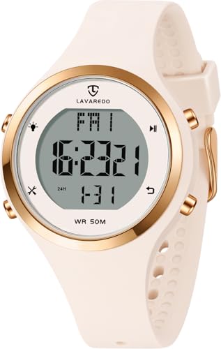 Timever Damen Armbanduhr mit Silikonband,Digitaluhr mit Alarm,Stoppuhr,Datum,Licht,Timer, Zwei Zonen,Schlummer AllOffWhite von Timever