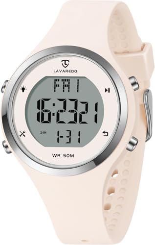 Timever Damen Armbanduhr mit Silikonband,Digitaluhr mit Alarm,Stoppuhr,Datum,Licht,Timer, Zwei Zonen,Schlummer AllOffWhite von Timever